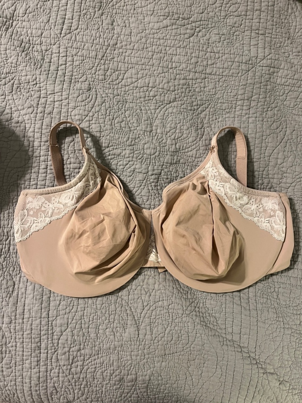 Olga Beige Lace-Trim Full Support Bra